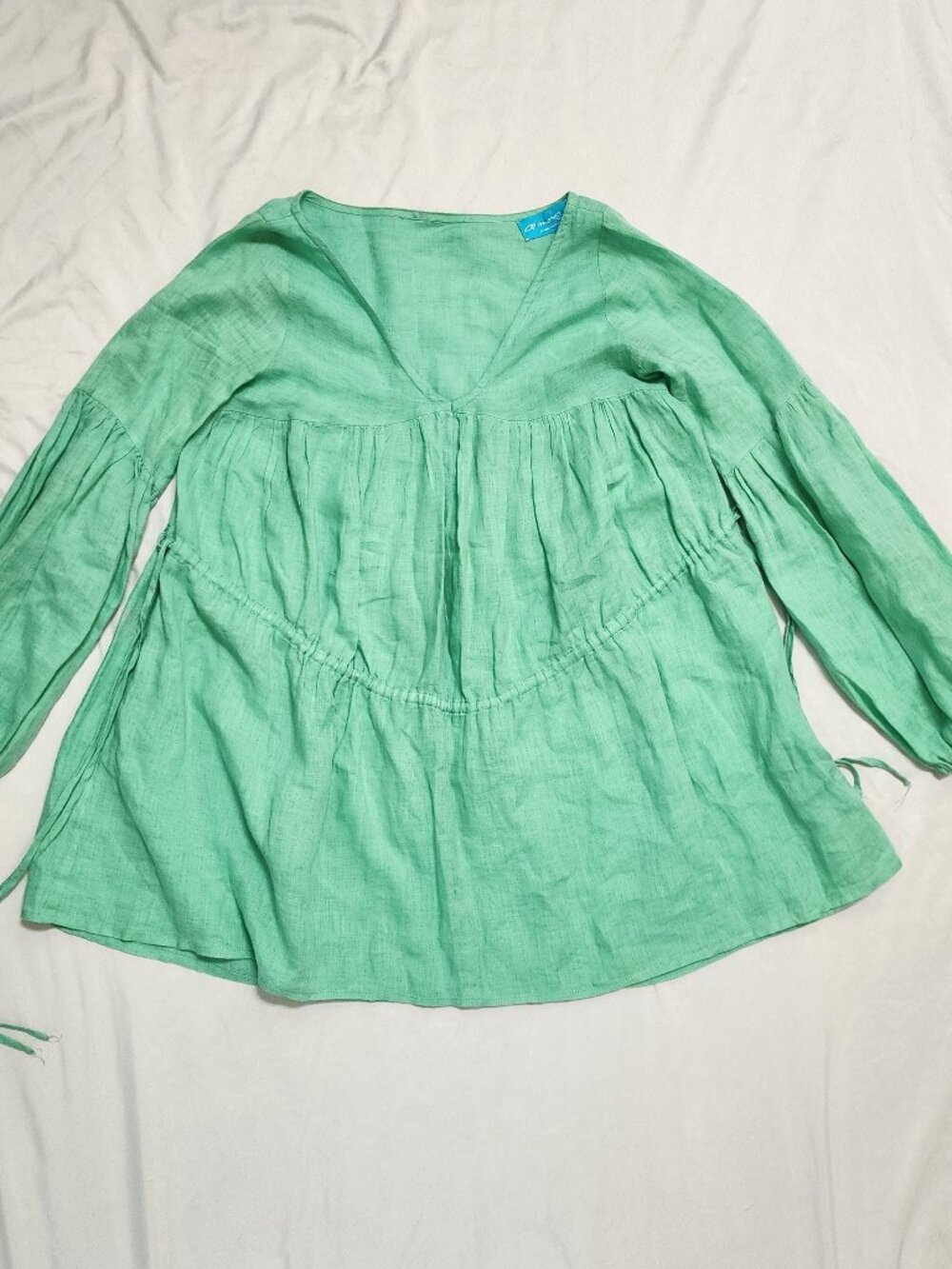 A Mere Co Green 100% Linen Tunic Dress Size S Resort Beach Cover Up